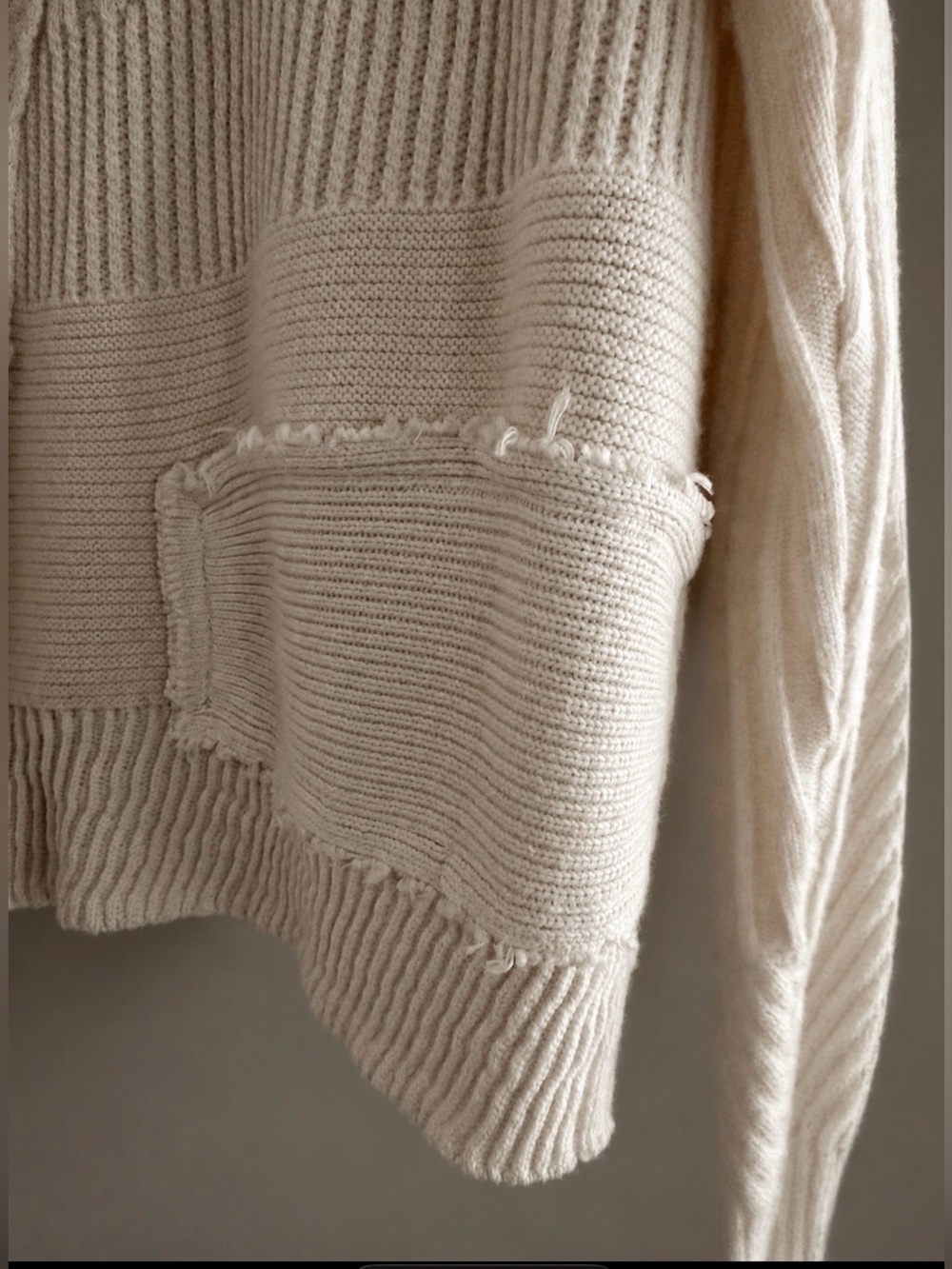 Helmut Lang Military Grunge Sweater L Ivory Patchwork Wool Cashmere Distressed - Picture 12 of 13